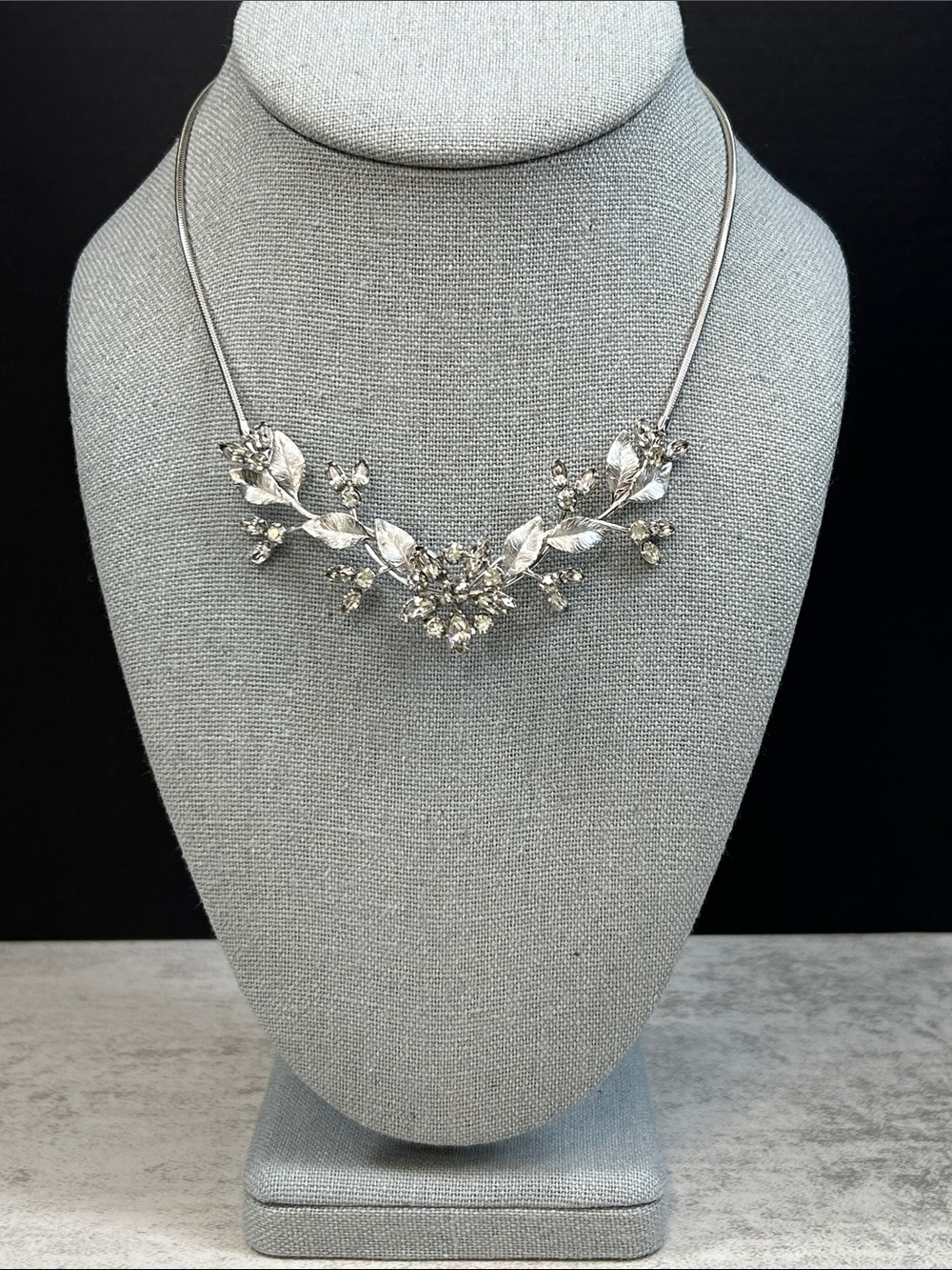 Vintage Silver Floral Crystal Necklace - Women Jewelry